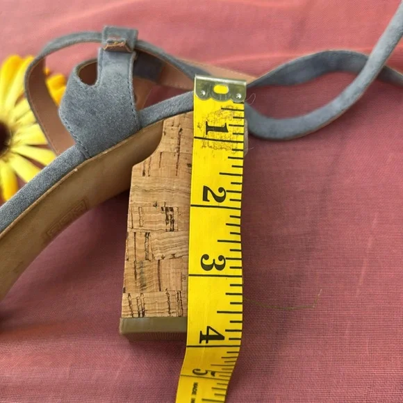 🩷 Sigerson Morrison; Paulina Slate Blue Suede Ankle Wrap Cork Sandals; Sz. 7.5! - Picture 11 of 12